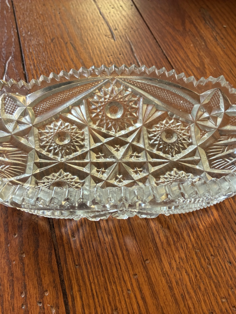 Imperial Glass Nucut Celery Boat, Hobstars, Crosshatch, Vessica Cuts, Sawtooth